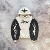 Hearujoy New Geometric Pattern Embroidery Splicing Hoodies Women Gothic Y2k Youth Simple Daily Loose Casual Men Version Tops Sweatshirt