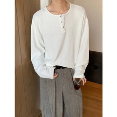 HEARUJOY - Spring Long Sleeved T-shirt Men Fashion Button White Casual T Shirt Men Streetwear Korean Loose Pleated T Shirt Mens Top M-2XL