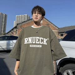 HEARUJOY - T Shirt Oversized Cotton For Men White 5XL Men's Letter Print T-shirts Men Casual Wear Summer Tee Shirts Big Size