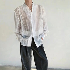 HEARUJOY - Mens Shirt Slightly Transparent Sexy Casual Spring Streetwear Fashion Breathable Niche Shirt Long Sleeve Top Men'S Clothing 2025