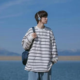 HEARUJOY - Men Autumn 2026 Striped Long Sleeve T Shirt Versatile High Street Embroidered Loose Trendy Casual Top