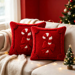 YICKYUE - 1/2pcs Plush Cushion Cover Suitable for Christmas & Winter Decorations,Soft Zippered Pillowcase with Candy Ribbon, Pillow Cover