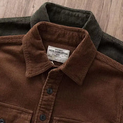 HEARUJOY - American Retro Heavyweight Corduroy Shirt Men's Loose Workwear New Thick Long Sleeved Shirt Jacket Men
