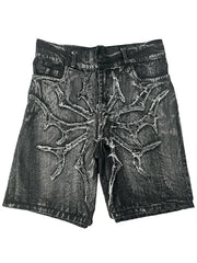 Hearujoy Spider web splicing summer 2024 loose straight-leg five-quarter pants American retro trendy brand handsome casual denim shorts