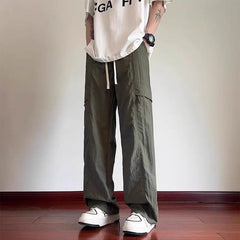 HEARUJOY - Ice Silk Workwear New Summer Casual Straight Loose Trendy Pocket Zipper Men's Casual Long Pants