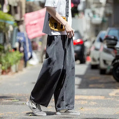 Hearujoy Streetwear jeans cargo pants Loose Plus Size Wide Leg Pants Solid color Japanese Harajuku Casual Denim Pants Men Clothing