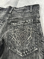 Hearujoy Spider web splicing summer 2024 loose straight-leg five-quarter pants American retro trendy brand handsome casual denim shorts