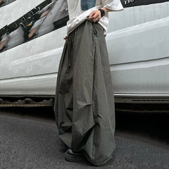 HEARUJOY - Spring Summer Loose Casual Soft Flowy Lightweight Wide Leg Shorts for Men Elastic High Waist Korean Fashion