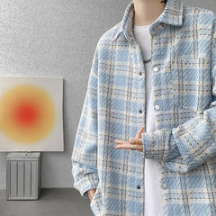 HEARUJOY - Knitted Men's Trendy Brand Loose Casual Cardigan Jacket Plaid Shirt