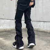 Hearujoy American High Street Bright Thread Slim Fit Slim Pant Hem Split Zipper Straight Leg Jeans Micro Flare Versatile Pants for Men an