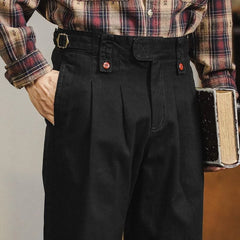 HEARUJOY - American Vintage Gurkha Trouser For Men British Style Casual Loose Straight Cargo Pants Spring Autumn Fashion Cotton Naples Pant