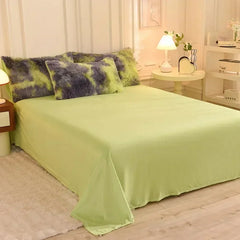YICKYUE - 4pcs Colorful Printed Plush Four Piece Set Winter Mink Fur Set for Duvet Covers Thick Crystal Velvet Bed Sheet Bedsheet Skirt
