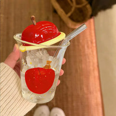 YICKYUE - Red Apple Cup Glass Mug With Lid Women High Appearance Household Large Capacity Transparent Coffee Cup