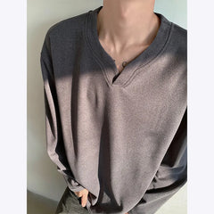 HEARUJOY - Spring Long Sleeved T-shirt Men Fashion V-neck Pullover T Shirt Men Streetwear Korean Loose Pullover T Shirt Mens Top M-3XL