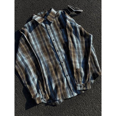 HEARUJOY - Brushed Plaid Long Sleeve Mens Shirt Autumn New Style Color Block Loose Versatile Fashion Casual Couple Cool Handsome Top