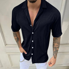 HEARUJOY - Trendy Wrinkle-Free New Men'S Shirt Men Casual Short Sleeve Spring Summer Turndown Neck Solid Shirts Fashion Camisas De Hombre