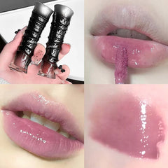 YICKYUE - Crystal Punk Red-Brown Glossy Lip Stain Mirror Lip Glaze Sheer Nude Glitter Lip Tint Watery Shine Plumping Makeup Cosmetics
