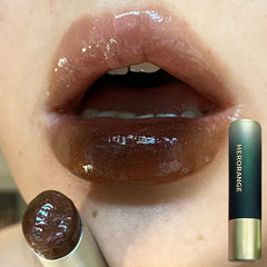 YICKYUE - Chocolate Brown Jelly Lipstick Mirror Water Lip Gloss Dark Red Moisturizing Lip Tint Lasting Non-stick Cup Easy To Color Makeup