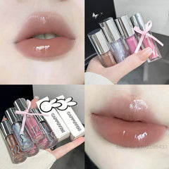 YICKYUE - Water Light Pink Shiny Lip Gloss Lasting Moisturizing Plumper Shimmer Jelly Brown Lip Oil Reduce Liplines Liquid Lipstick Makeup