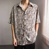 HEARUJOY - Mens Shirt Cashew Flower Print Shirt Summer Fashion Daily Versatile Outdoor Vacation Short-Sleeved Top Men'S Clothing 2025 New