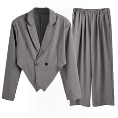 HEARUJOY - Spring Autumn Fashion Men Small Suit Set Tailored Collar Long Sleeve Irregular Tops And Straight Pants Two Piece Sets Loose Outf