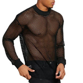 HEARUJOY - Breathable Fitness Shirt Hollow-Out T-Shirt Nightclub Fashion 2XL Breathable Mesh T-shirt For Men Hollow-out Fashionable Style