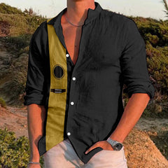 YICKYUE - Trendy Regular Cuff Men'S Button Down Shirt Male Casual Music Print Plus Size Shirt Long Sleeve Turn Down Shirt рубашка