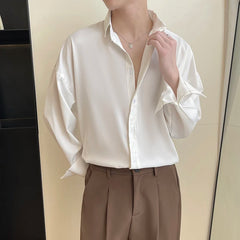 HEARUJOY - Long Sleeved Shirt Men Oversized Fashion Social Mens Dress Shirt Korean Loose Ice Silk White Shirt Mens Office Formal Shirts