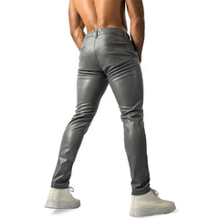 HEARUJOY - Nightclub Men's Stretch Skinny PU Leater Patns Vintage Slim Fit Straight Trousers For Men Spring Autumn Fashionable PU Trousers
