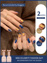 YICKYUE - Jelly Gold Cat Eye Gel Nail Polish, 2pc10ml Glitter Holographic Nail Polish Reflective Translucent soak Off UV LED Gel