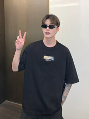 Hearujoy Fashion Korean Summer New Short Sleeve T-shirt Personalized Fashion Round Collar Loose Male Black White T-shirts