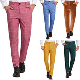 HEARUJOY - Elastic Waist Gym Sweatpants Male Business Suit Trousers Solid Color Button Plaid Large Size Refreshing Pants VêTement Homme