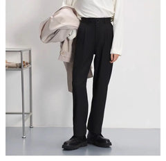 HEARUJOY - Light luxury Solid Suit Pants Men Loose straight Trousers Fashion Business Society Korean Casual Pants Adjustable Waist Belt