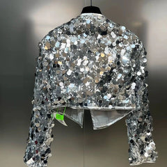 Hearujoy Mens Street Sequin Stage Performance Short Jacket Autumn Genderless Nightclub Niche Personality Fashion Trend Jacket Unisex