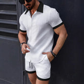 HEARUJOY - Fashion Patchwork Men's Suit Short Sleeved Shirt And Shorts Two-piece Set 2025 Summer Loose Casual Sports Outfits For Man