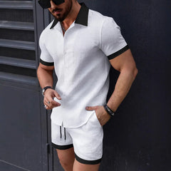 HEARUJOY - Fashion Patchwork Men's Suit Short Sleeved Shirt And Shorts Two-piece Set 2025 Summer Loose Casual Sports Outfits For Man