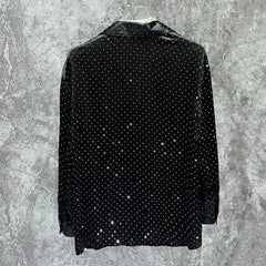 Hearujoy Mens Diamond-Encrusted Long-Sleeve Casual Shirt Autumn Genderless Fashion Youth Nightclub Loose Niche Temperament Shirt Unisex