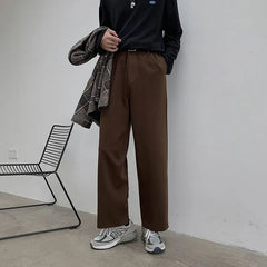 Hearujoy Winter Thick Woolen Pants Men Warm Fashion Cotton Black/Brown Suit Pants Men Loose Straight Pants Mens Casual Trousers S-2XL
