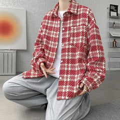 HEARUJOY - Knitted Men's Trendy Brand Loose Casual Cardigan Jacket Plaid Shirt