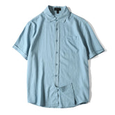 HEARUJOY - Men's Summer Cotton Linen Shirt Solid Color Skin Friendly Breathable Short Sleeve Lapel Shirts With Chest Pocket