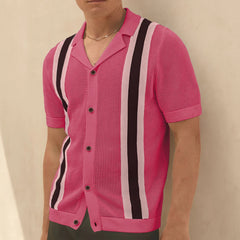 HEARUJOY - Summer New Men's Color Matching Short-Sleeved Knitted Cardigan Retro Fashion Trend Casual Simple Loose Breathable Men's Tops