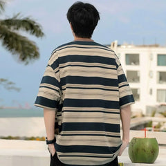 HEARUJOY - Striped Top Man Tee Shirts Loose T Shirt for Men Kpop Original Luxury High Quality Cheap Clothes Casual New in Harajuku Funny