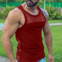 HEARUJOY - Mens Vest U-neck Chest Mesh Sleeveless T-Shirts Tops 2023 Summer Casual Sports Tank Tee Tshirt Clothing For Men Plus Size 5XL