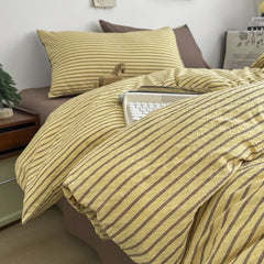 YICKYUE - 3/4pcs Striped Bedding Set Japanese Style Soft Sheet Kit with Quilt Cover Comfy Four Seasons Student Adult Bedclothes Twin