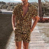 HEARUJOY - Summer Men's Fashion Leopard Print Sets Elegant Social Shirt + Shorts Two Piece Set Luxury Men Outerwear Suit