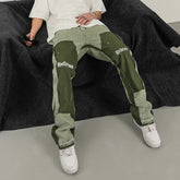 Hearujoy Vintage Distressed Jeans Green Graffiti Mens Flared Denim Jean Hip Hop Splash Ink Y2k Street Wear Casual Slim Fit Jean Man Pant