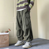 Hearujoy Corduroy Cargo Pants for Men Streetwear Black Cargo Trousers Male Joggers Hip Hop Green Black Japanese Pocket Korean