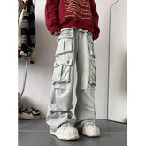 Hearujoy Light Blue Cargo Jeans Men's Patchwork Straight Casual Trousers Men Muti-pockets Hip Hop Streetwear Loose Fashion Pants