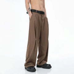 HEARUJOY - Mens Y2k Pleated Casual Pants Genderless Fashion Youth Street Retro Solid Color Loose Couple Floor-Length Wide-Leg Pants Unisex