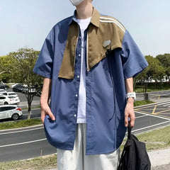 Hearujoy Korean Fashion Short-sleeved Shirt Men Spring and Summer New Loose Retro Button Cardigan Shirt Harajuku Jacket Streetwear Men